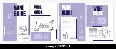 Modèle de brochure du guide des vins. Sommelier expert avec verre de boisson. Brochure, livret, impression de brochure, couverture avec icônes linéaires. Mises en page vectorielles pour Illustration de Vecteur