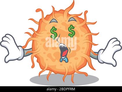 Riche dessin de caractère de dessin animé de bactéries endospore avec des yeux d'argent Illustration de Vecteur