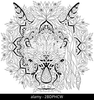 Tête de cheval Zentangle avec mandala. Illustration vectorielle décorative dessinée à la main pour la coloration. Illustration de Vecteur