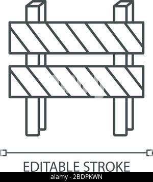 Icône linéaire parfaite de pixel de barrière de route. Bloc rayé sur l'autoroute. Signe de fin de vie. Illustration personnalisable en ligne fine. Symbole de contour. Vecteur isolé Illustration de Vecteur