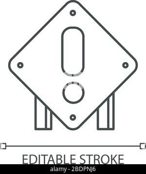 Icône linéaire parfaite de pixel de panneau de route d'attention carrée. Avertissement relatif à la construction de travaux routiers. Illustration personnalisable en ligne fine. Symbole de contour. Vecteur Illustration de Vecteur