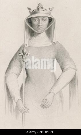 Gravure ancienne, Isabella de France. Isabella de France (1295-1358), était reine d'Angleterre comme épouse d'Edward II, et régent d'Angleterre de 1327 à 1330. SOURCE: GRAVURE ORIGINALE Banque D'Images