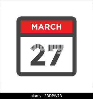 Icône du calendrier du 27 mars - jour du mois Illustration de Vecteur