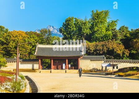 Porte avant de Jongmyo, sanctuaire confucéen de séoul, corée du Sud Banque D'Images