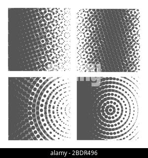 Vector illustration avec quatre différents modèles de demi-teintes. Points de demi-tons noir et blanc de vecteur. Jeu de motifs dans le style vintage Illustration de Vecteur