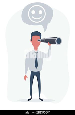 Homme d'affaires concentré regardant à travers le spyglass. Vision d'entreprise et concept de planification de la perspective. Illustration de Vecteur