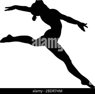 vue latérale femme gymnastique scindée givrée saut en gymnastique. silhouette noire Illustration de Vecteur