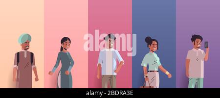 set indian hommes femmes avatars souriant hommes femmes dessin animé personnages collection portrait horizontal illustration vectorielle Illustration de Vecteur