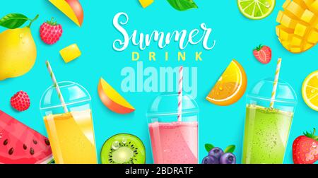Boissons d'été 2020.fond tropical de saison chaude. Illustration de Vecteur