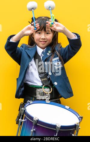 Photo Tiffany Shi 9 George Heriots School Scottish Schools Pipes and Drums Championship, William McIlvanney Campus, Kilmarnock Banque D'Images