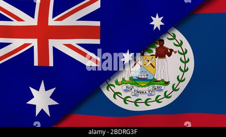 Deux drapeaux d'Etats d'Australie et de Belize. Expérience professionnelle de haute qualité. illustration tridimensionnelle Banque D'Images