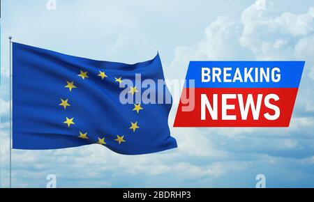 Dernières nouvelles. L'actualité mondiale avec Backgorund qui agise le drapeau officiel de l'UE. Drapeau de l'Union européenne. Illustration tridimensionnelle. Banque D'Images