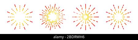 Jeu d’icônes linéaires Fireworks. Symbole rond de soleil isolé. Illustration vectorielle. Icône plate feux d'artifice Illustration de Vecteur