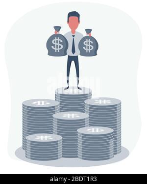Les riches hommes d'affaires de caractère contiennent des sacs pleins d'argent. Illustration de Vecteur