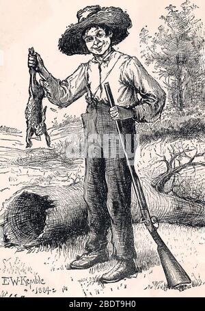 HUCKLEBERRY FINN personnage dans deux livres par Mark Twain. Illustration d'Edward Kemble de 1884 'aventures de Huckleberry Finn' Banque D'Images