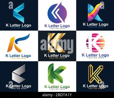 Motif dégradé coloré et abstrait avec logo K. Éléments de modèle de l'icône du logo lettre K. Illustration de Vecteur