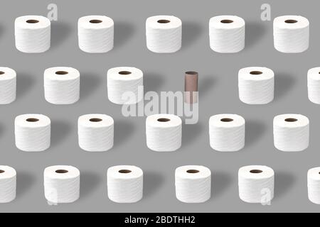 Rouleaux de papier toilette avec et rouleau vide, support de rouleau de toilette sur fond gris Banque D'Images