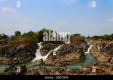 Chutes de Li Phi sur le Mékong. Célèbre paysage dans le delta du Mékong, 4000 îles, Champasak, Laos. Banque D'Images