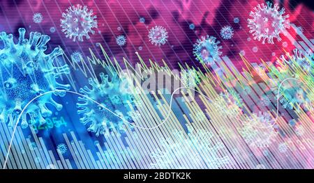 Pandémie économique des entreprises et économie avec la maladie comme peur et les craintes de coronavirus ou épidémie de virus et stock marché maladie santé financière. Banque D'Images