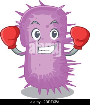 Une mascotte sportive d'athlète de boxe d'acinetobacter baumannii avec des gants de boxe rouge Illustration de Vecteur