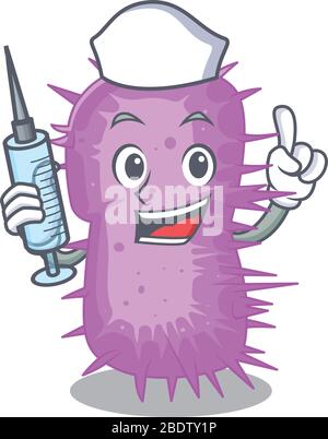 Une infirmière gentille de concept de mascotte acinetobacter baumannii avec seringue Illustration de Vecteur