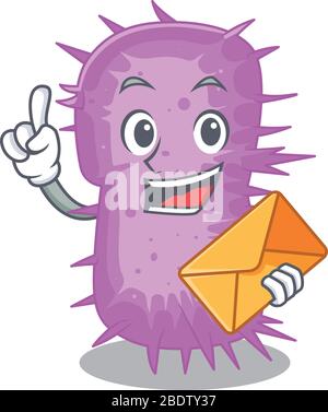Happy acinetobacter baumannii mascotte design concept avec enveloppe marron Illustration de Vecteur