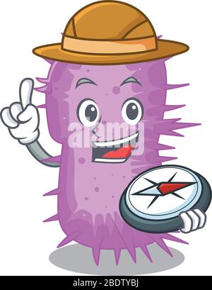 concept de conception mascotte d'acinetobacter baumannii explorer avec compas Illustration de Vecteur