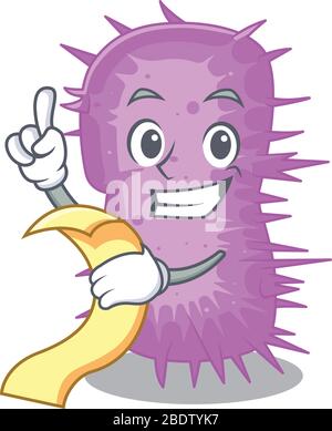 Acinetobacter baumannii mascotte caractère design avec un menu sur sa main Illustration de Vecteur