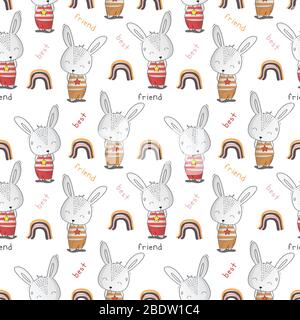 Motif bébé pour enfants de joli lapin sur fond blanc Illustration de Vecteur