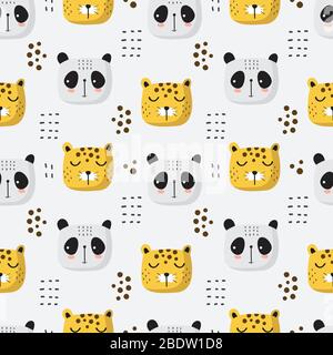 Motif sans couture d'animaux mignons sur fond blanc Illustration de Vecteur