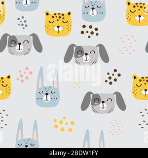 Motif sans couture d'animaux mignons sur fond blanc Illustration de Vecteur