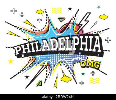 Philadelphie Comic Text in Pop Art style isolé sur fond blanc. Illustration vectorielle. Illustration de Vecteur