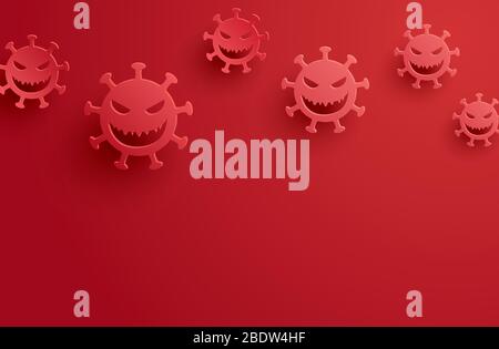 Covid-19 coronavirus avec symbole de danger sur fond rouge. Illustration de Vecteur