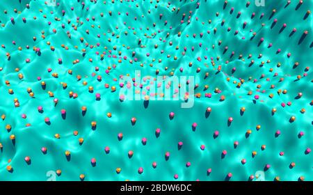 Fond abstrait avec des formes polygonales chaotiques sur le paysage coloré animé. Illustration tridimensionnelle. Illustration tridimensionnelle Banque D'Images