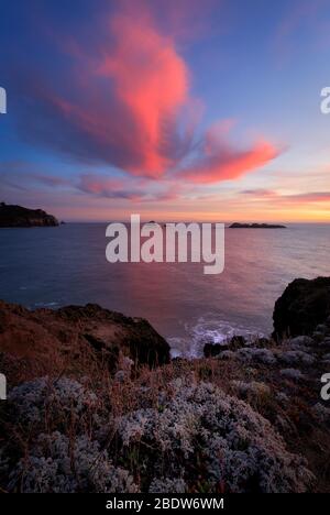 Image en couleur d'un beau coucher de soleil avec vue sur l'océan Pacifique en Californie du Nord. Banque D'Images