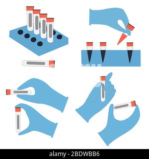 Laboratoire et analyse. Main avec un tube à essai dans un gant Illustration de Vecteur