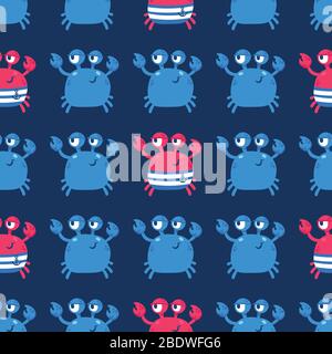 Motif sans couture avec joli motif marin et crabe et fond bleu Illustration de Vecteur