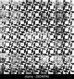 Grunge motif géométrique abstrait avec éléments de tissage. Fond noir et blanc carré. Illustration de Vecteur
