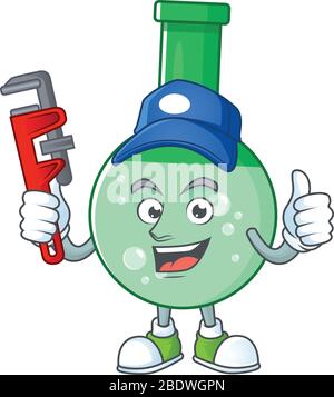 Concept de conception de mascotte de bouteilles de produits chimiques verts comme plomberie intelligente Illustration de Vecteur