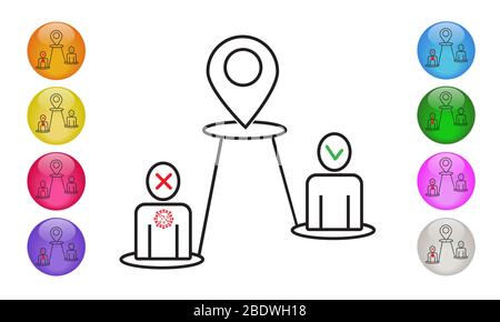 Suivi de carte mobile Covid-19. gps bluetooth Health virus localisation application contours icônes. Illustration vectorielle EPS 10 Illustration de Vecteur