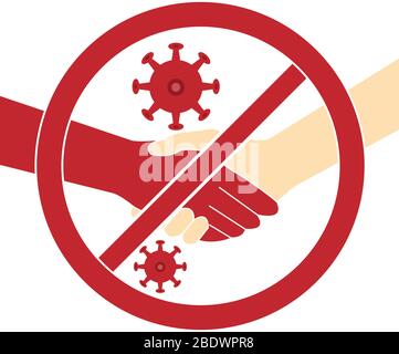 Arrêtez de secouer les mains, la prévention du coronavirus covid-19. Poignée de main sous le signe interdit. Illustration de Vecteur