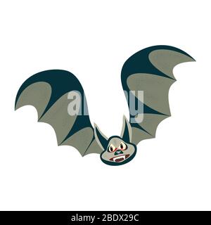 Illustration vectorielle illustration personnage de chauve-souris, volant avec ailes étalées, dans un style contemporain plat isolé sur blanc. Illustration de Vecteur
