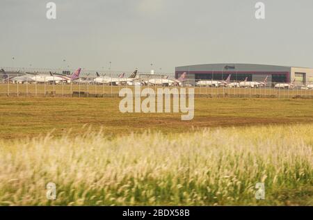 L'aéroport Suvarnabhumi Thai Airways arrête l'opération de COVID-19. Banque D'Images