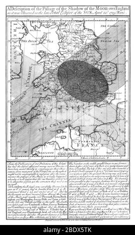 Éclipse solaire totale, ombre cérébrale, 1715 et 1724 Banque D'Images