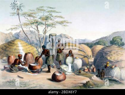 Afrique du Sud, Zulu Women Making Beer, 1840 Banque D'Images