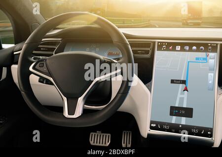 Voiture autonome. Véhicule à conduite automatique Banque D'Images