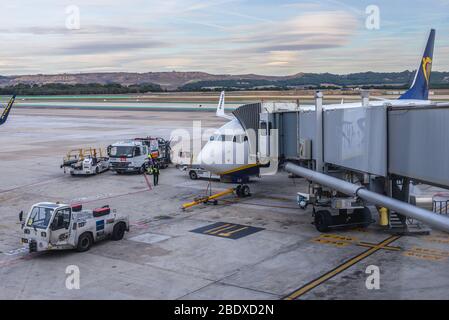 Ryanair avion Aéroport Adolfo Suarez Madrid–Barajas, aéroport international principal desservant Madrid en Espagne Banque D'Images