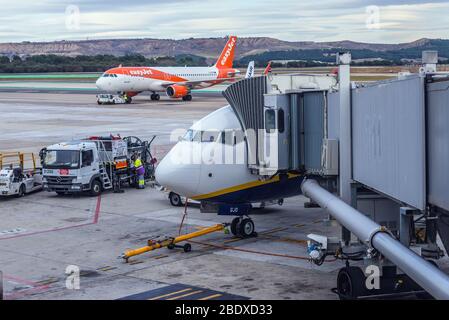 Ryanair avion Aéroport Adolfo Suarez Madrid–Barajas, aéroport international principal desservant Madrid en Espagne Banque D'Images