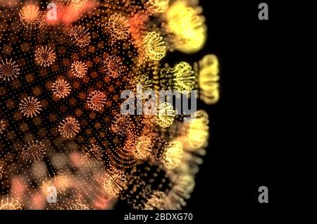 Concept de coronavirus. Image abstraite de la cellule virale de la grippe COVID-19 sous le microscope. Banque D'Images