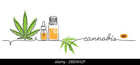 Bannière vectorielle minimaliste huile de cannabis. Marihuana, chanvre, mauvaises herbes, bannière, contexte. Illustration de Vecteur